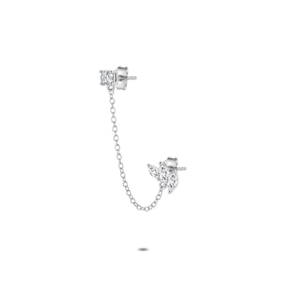 Twice As Nice Oorbel in zilver per stuk, bladvormige steentjes