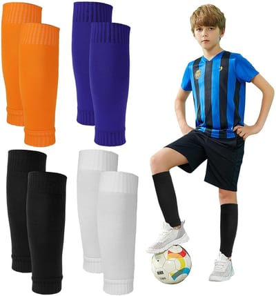 Dailygoods - 4 Paar Ademende Scheenbeschermers Sokken - Duurzaam Voetbal Scheenbeschermers Mouwen, Ergonomisch Ontwerp Voetbalsokken Zonder Voet, Fußball Mouwen Buizen Sportsocken voor Sportwedstrijden Beginners