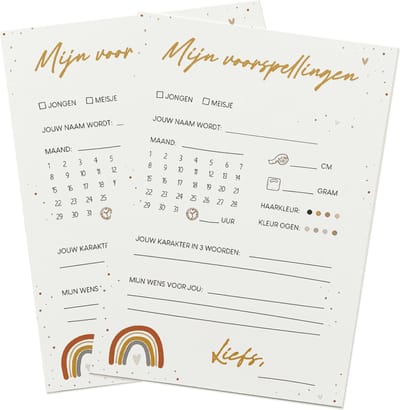 My Little Buddha - Babyshower Invulkaarten - 20 stuks - Voorspellingen voor jongens en meisjes - Met regenboog