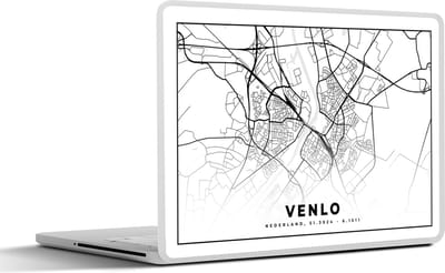 Laptop sticker - 14 inch - Plattegrond - Venlo - Zwart - Wit - 32x5x23x5cm - Laptopstickers - Laptop skin - Cover - Stadskaart