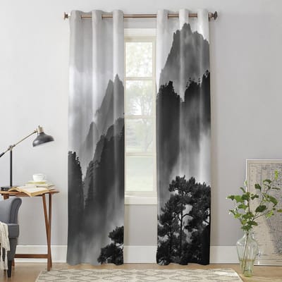 Moderne Gordijnen voor Woonkamer Zwart-Wit Landschapsschilderij Gordijnen voor Kinderkamer Keukendecoratie Jaloezieën Draperieën 135W x 60H(cm) x1