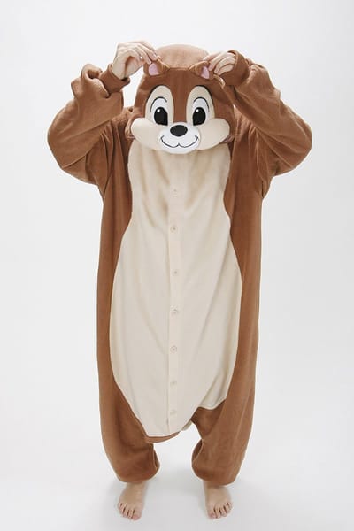KIMU® Onesie Knabbel & Babbel Pak Kind Eekhoorn - Maat 152-158 - Eekhoornpakje Jumpsuit Pyjama Kostuum Huispak Kinderen Jongen Meisje Fleece Festival
