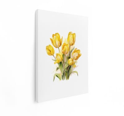 Artaza Canvas Schilderij Gele Tulpen - 90x120 cm - Wanddecoratie Bloemen - Muurdecoratie Aquarel - Decoratie Woonkamer - Geel
