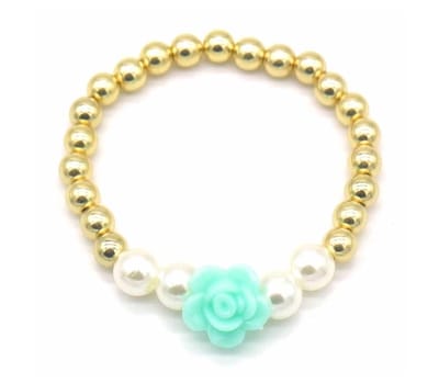 Kinderarmband - Armband - Goudkleurig/Wit - Bloem - Mint Groen - Meisjes - Zomers - Ibiza Stijl