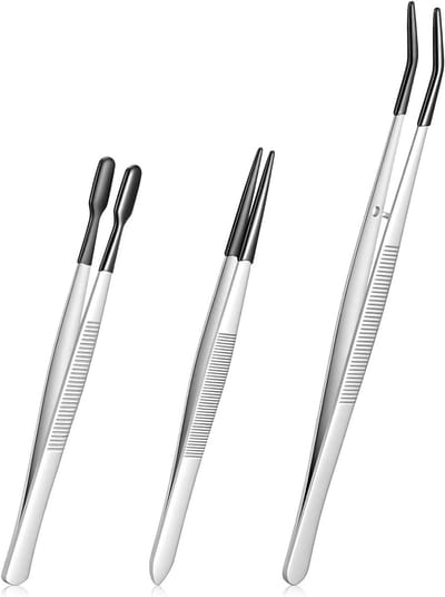 Pincetten Set - Precisie Tangen - Fijn Handwerk - Rubberen Anti-Slip Punten - 3 stuks - Zwart Zilver