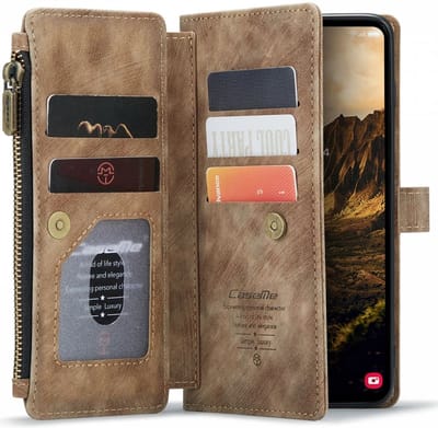 CaseMe C30 Hoesje Geschikt voor Samsung Galaxy S24 | Wallet Zipper Book Case met Pasjeshouder | Beschermhoes met Portemonnee | Bruin