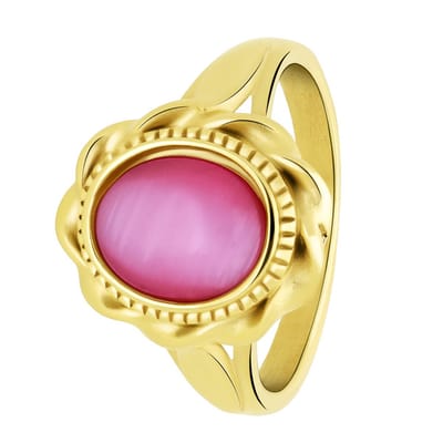 Lucardi Dames vintage ring met bloem roze â€“ Maat 69 â€“ 22mm - Ring - Cadeau - Staal goldplated - Goudkleurig