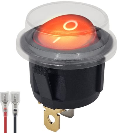 ProRide Wipschakelaar ON-OFF KCD2-220 - met Beschermkapje en Aansluitkabel - Rond - 3 pins - 250V/6A - Rood