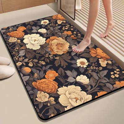 Badmat Antislip Absorberende Badkamermat Diatomeeënaarde Microvezel Badmat Zacht Sneldrogend 50 x 80 cm Zwart en Wit en Grijs en Oranje