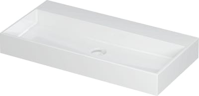 INK United wastafel porselein zonder kraangat inclusief porseleinen click plug en verborgen overloop systeem 90x45x11cm, glans wit