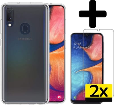 Hoesje - Met 2x Screenprotector - Geschikt voor Samsung Galaxy A20e - Sterk & Shockproof - Back Cover - Siliconen Case - Telefoon Hoes - Telefoonhoesjes - Transparant