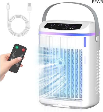RFWR® Draagbare Luchtkoeler - 4 in 1 Ventilator met Afstandsbediening en LED-verlichting