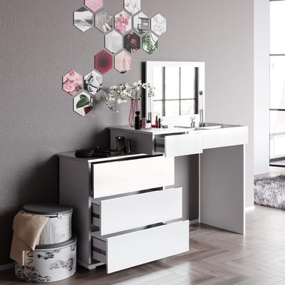 Moderne witte make-uptafel 117 cm met spiegel en opbergruimte