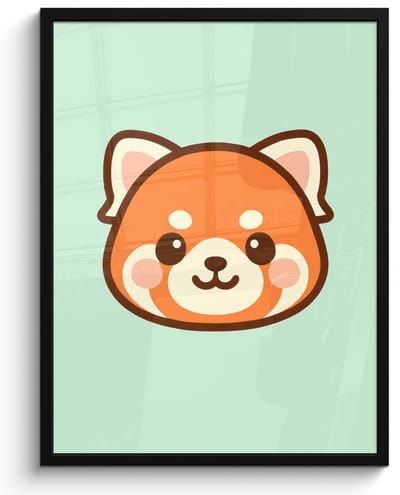 Poster in lijst - Fotolijst 60x80 cm - Posters - Rode panda - Groen - Cartoon - Posterlijst zwart - Decoratie - Wanddecoratie woonkamer - Muurdecoratie slaapkamer