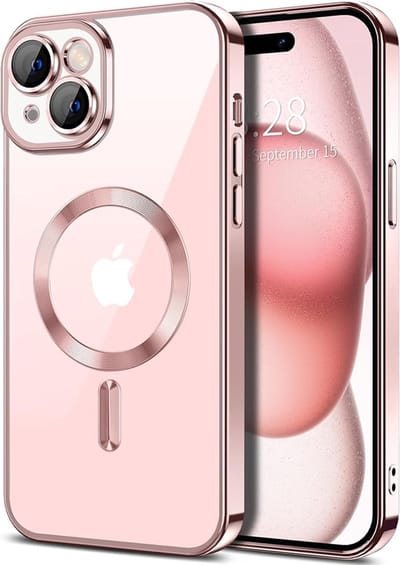 Hoesje geschikt voor Apple iPhone 15 - Techsuit Luxury Crystal Back Cover - Geschikt voor MagSafe - Transparant/Roze