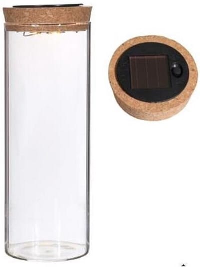 Ideas4seasons Pot/vaas van glas voor planten ecosysteem - deksel met LED verlichting - 8 x 22 cm