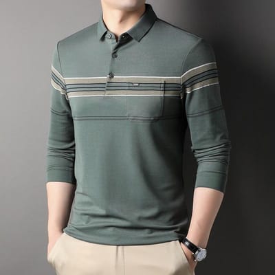 Papa Kleding Middelbare Leeftijd Heren T-shirt met Lange Mouwen Casual Revers Echte Zak Dunne Losse Poloshirt Herfst en Winter Onderlaag XXXL