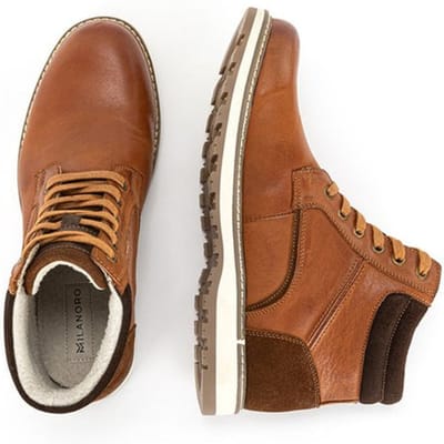 Milanoro Heren Leren Sneakers - Tijdloos Italiaans Design - Cognac - Maat 42