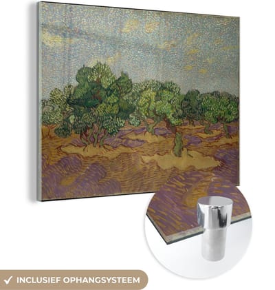 ® Glasschilderij 160x120 cm - Schilderij acrylglas - Olijfbomen - Vincent van Gogh - Foto op glas - Muurdecoratie woonkamer - Wanddecoratie slaapkamer - Schilderijen
