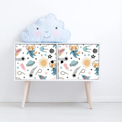Sticker voor kindermeubels met dieren in de ruimte, 40 x 60 cm