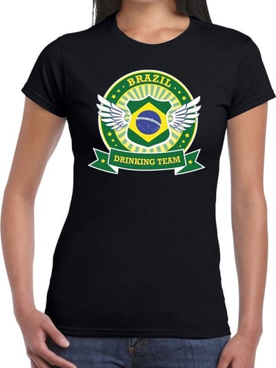 Zwart Brazil drinking team t-shirt zwart dames - BraziliÃ« kleding XS