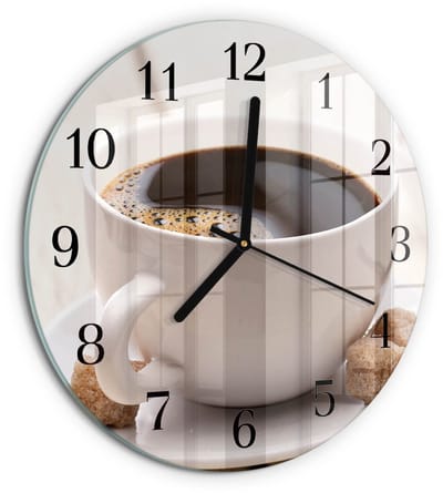 Tulup Wandklok - Koffie Gekleurde Glazen Klok - 30fi cm - Bruin Glazen Klok Met Print - Zwarte Handen - Ronde Wandklok - Klok Glas Met Opdruk - Moderne Wandklok Glas