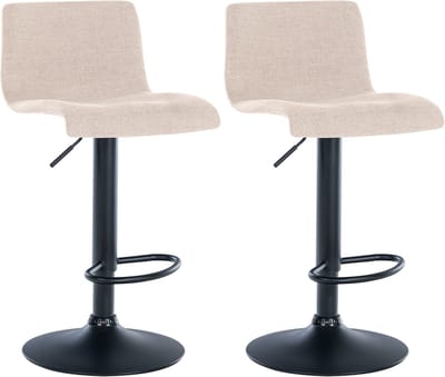 CLP Branford Set van 2 barkrukken - Met rugleuning - Met voetsteun - Metalen frame - zwart/creme