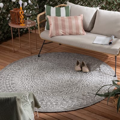 Fraai Rond Buitenkleed - Summer Azteca Lichtgrijs - Ø 120cm