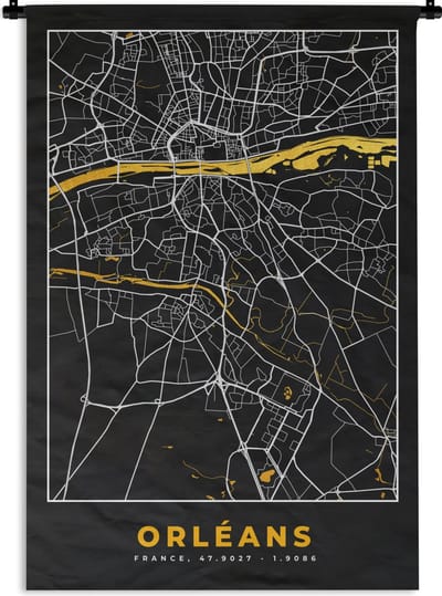 Wandkleed - Wanddoek - Frankrijk – Plattegrond – Stadskaart – Orléans - Kaart - 120x180 cm - Wandtapijt
