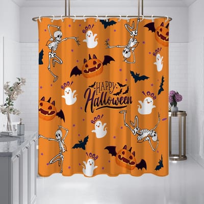 1 stuk 180x180cm Halloween oranje schedel bedrukt douchegordijn partitie, badkamer waterdicht en schimmelbestendig 180x180cm orange