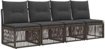 vidaXL - 4-zits - bank - 4 - st - 4-Aantal - zitplaatsen - Grijs - poly - rattan