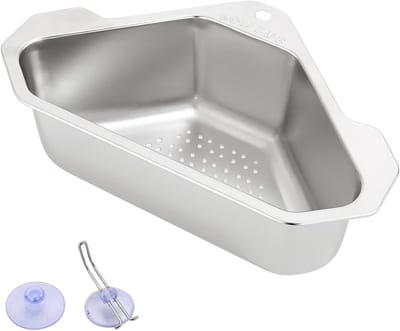 Triangulaire RVS Afvoerfilter voor Keukensink, Ideaal voor Hoekmand en Afvoerreiniging, 24.6 x 18 x 8 cm