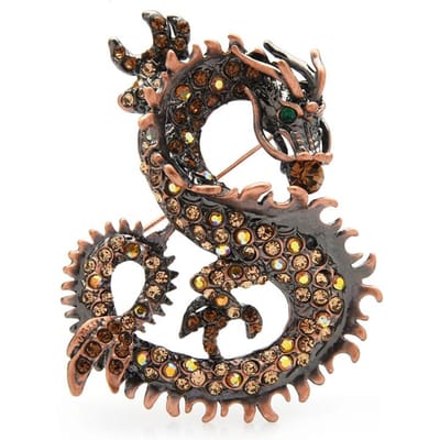 Grote Strass Draak Broches Vrouwen Mannen Kleur Glanzende Schoonheid Draak Dier Feest Casaul Broche Spelden Cadeaus bruin