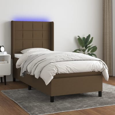 vidaXL - Boxspring - met - matras - en - LED - stof - donkerbruin - 100x200 - cm
