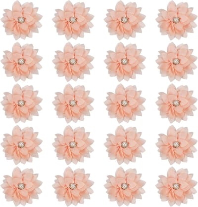 Stoffen Broches Bloemen - Decoratieve Applicaties - DIY Knutselen - Met Parels Versierd - 6cm Diameter - Abrikoos Roze