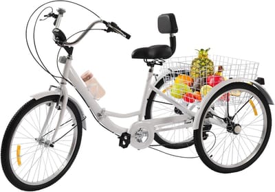 Opvouwbare driewieler - Driewieler volwassenen - Comfortabel transport - 7 versnellingen - 24 inch - Wit