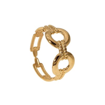 Aramat Jewels | Ringen | Stalen Verstelbare Open Ring - Streepjes & Cirkels - One Size | Goudkleur | |10mm | Staal | Volwassenen | Verkleurd niet