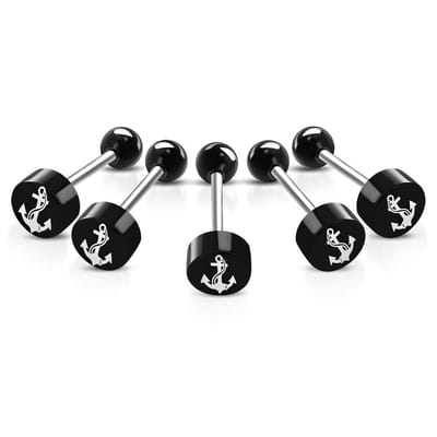 Aramat Jewels | Tongpiercings | Stalen Tongpiercing logo piercing | Anker | |8mm | Staal | Volwassenen | Verkleurd niet