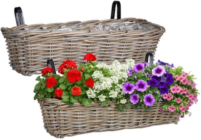 Mica Decorations Hangmand voor planten - 2x - 60 x 19 x 15 cm - gevlochten - hangende railing plantenbak - beugels