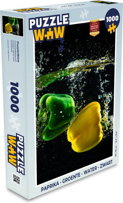 Puzzel Paprika - Groente - Water - Zwart - Rood - Groen - Geel - Legpuzzel - Puzzel 1000 stukjes volwassenen