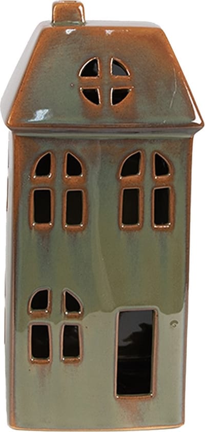 Clayre & Eef Decoratie Huis met LED 7x6x15 cm Groen Porselein