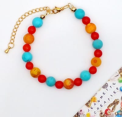 Jeannette-Creatief® - Armband - Natuursteen - Natuursteen Oranje Geel Rood Turquoise - Natuursteen Armband - Dames Armband - Zomer Sieraden - Ibiza Chic - Ibiza Sieraden - Boho - Festival- Rood - Geel - Blauw - Oranje - Koningsdag
