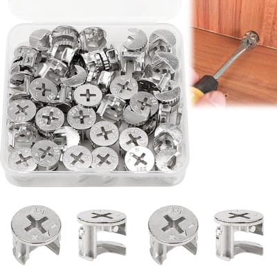Famanu - 40 Stuks Excentrische meubelverbinders, 15 x 12 mm, kastverbinders, nokken, sluitmoer, meubelverbinders, kastverbinders, zinklegering, excentrische nokkenwiel voor meubels, laden, kasten