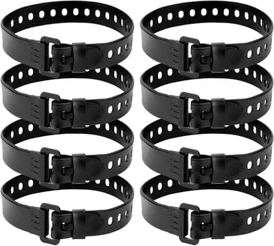 Set van 8 Rubber Straps met IJzeren Gesp - 45 x 2.5cm - Veelzijdige Bevestigingsriemen voor Vastmaken, Bundelen en Organiseren (Zwart)