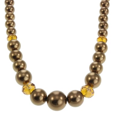 Behave - Parelketting - Facet Geslepen Kralen - Bruin en Geel - Zilverkleur