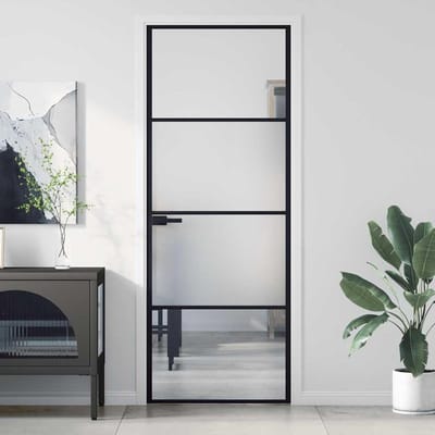 Glazen Binnendeur - Aluminium deur - Ruimtes scheiden - Mat en transparant - 76x2015 cm - Zwart