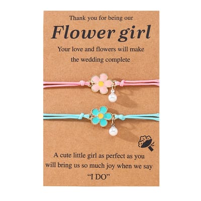 Vriendschapsarmbandjes voor 2 met Bloemen - Roze & Blauwe Bandjes - BFF Armband op Cadeau kaartje - Pax Amare