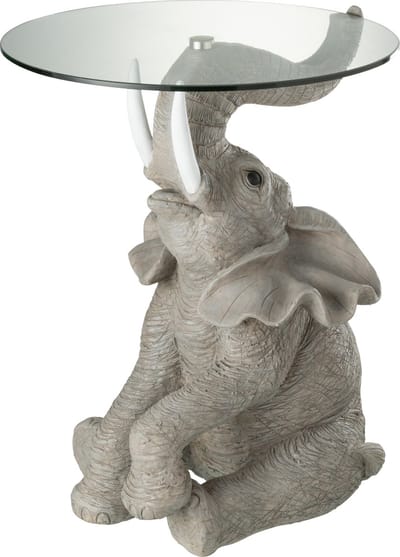 J-Line tafel Olifant - poly/glas - grijs