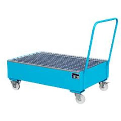 Stalen lekbak met wielen + greep, 1200 x 800 mm, blauw RAL 5012