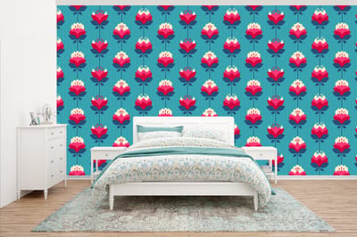 Behang - Fotobehang Patronen - Retro - Bloemen - Lelie - Breedte 500 cm x hoogte 280 cm